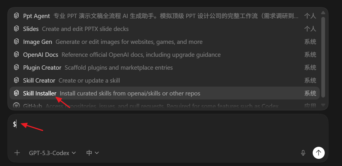 Codex skill installation